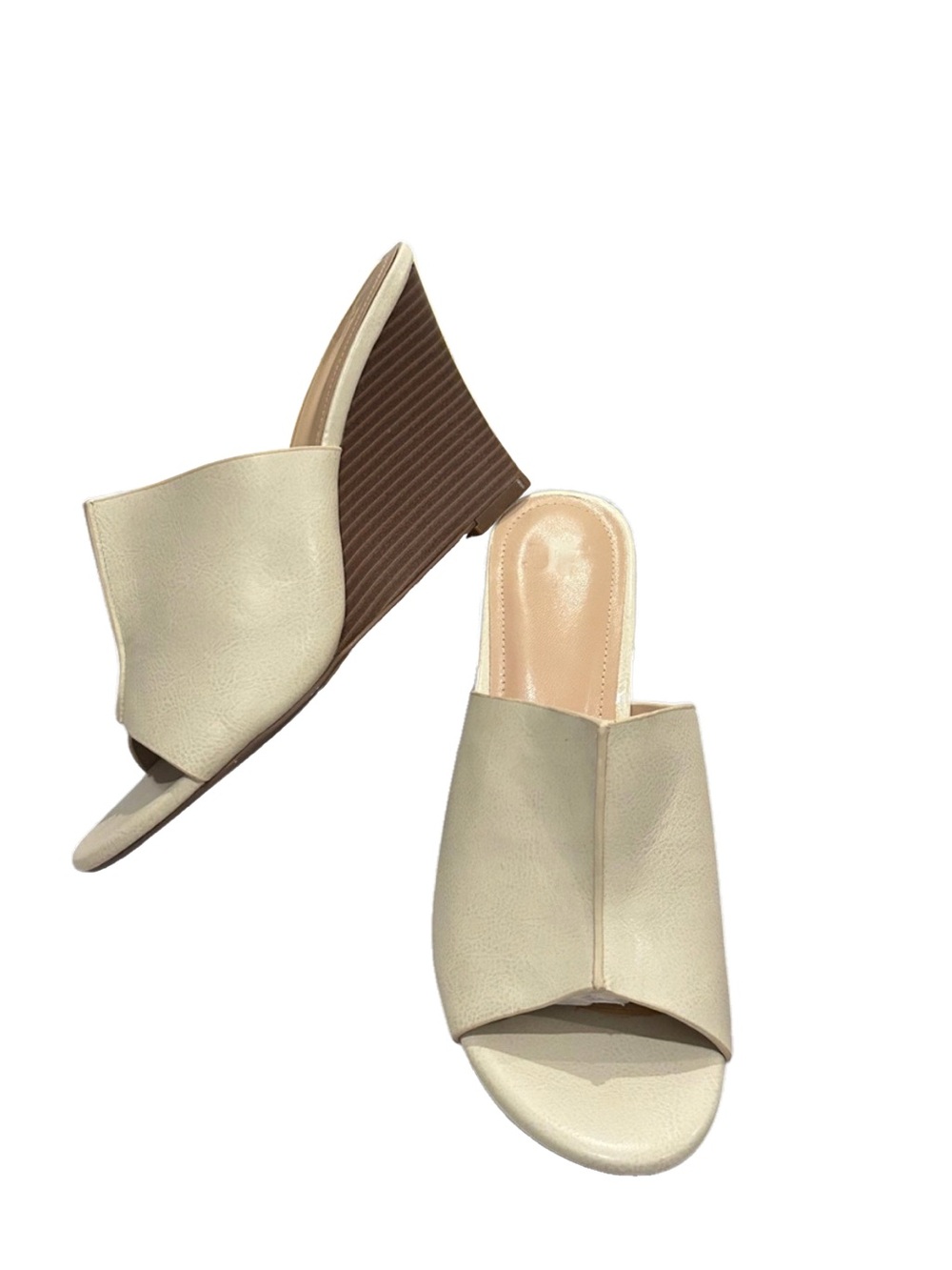 JustFab Cream Open-Toe Wedge Slide